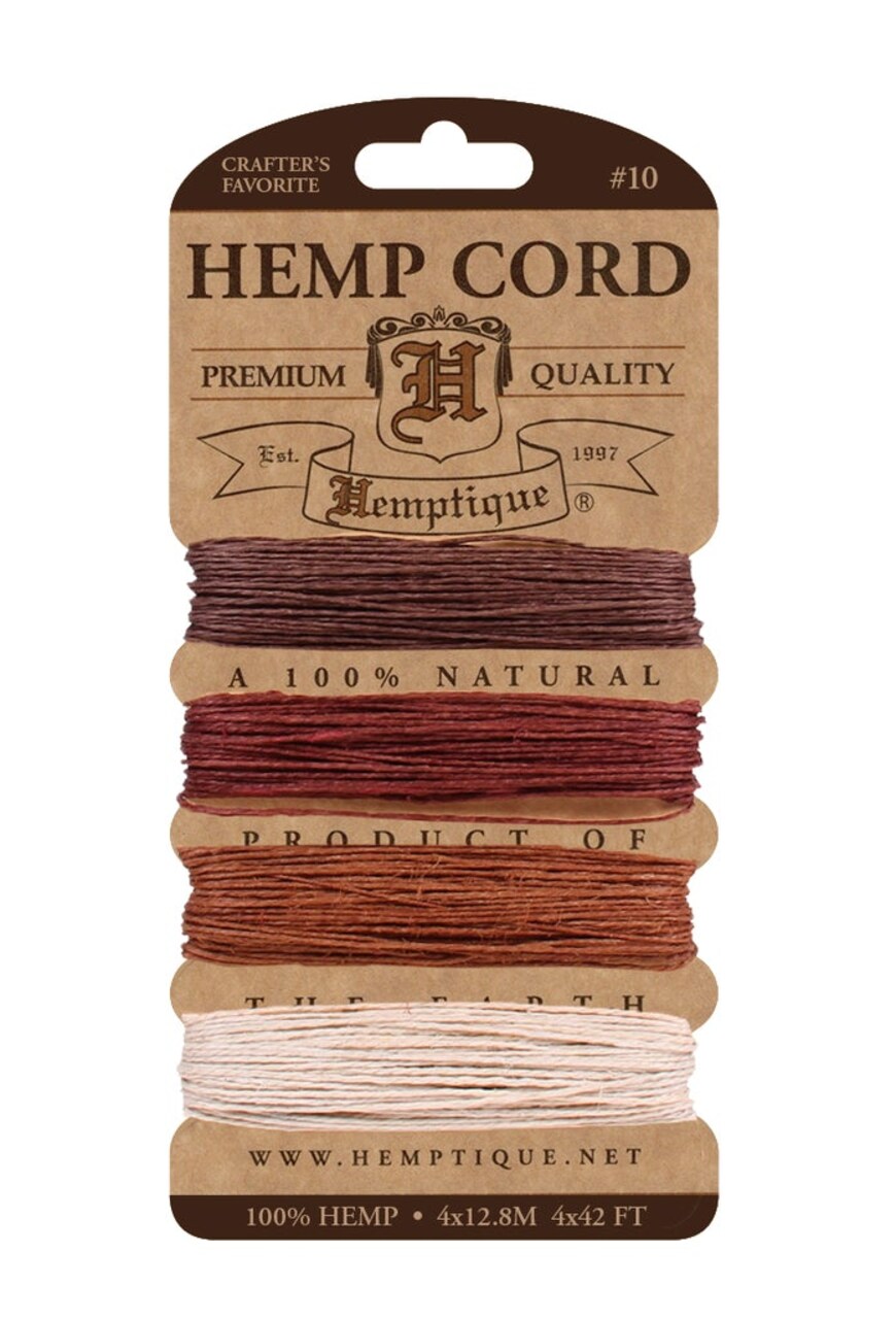 Hemptique 0.5mm #10 Hemp Cord Card Set Eco Friendly Sustainable Naturally Grown Jewelry Bracelet Making Paper Crafting Scrapbooking Bookbinding Mixed Media Crocheting Macrame Seasonal Holiday Gift Wrapping Outdoor Gardening